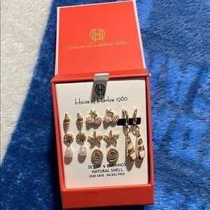 House of Harlow 1960 Gold and White Shell Earrings
